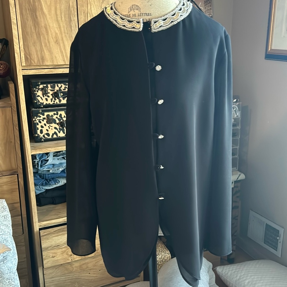 Julian Wilder Black Sheer Sleeve Formal Blouse - 12